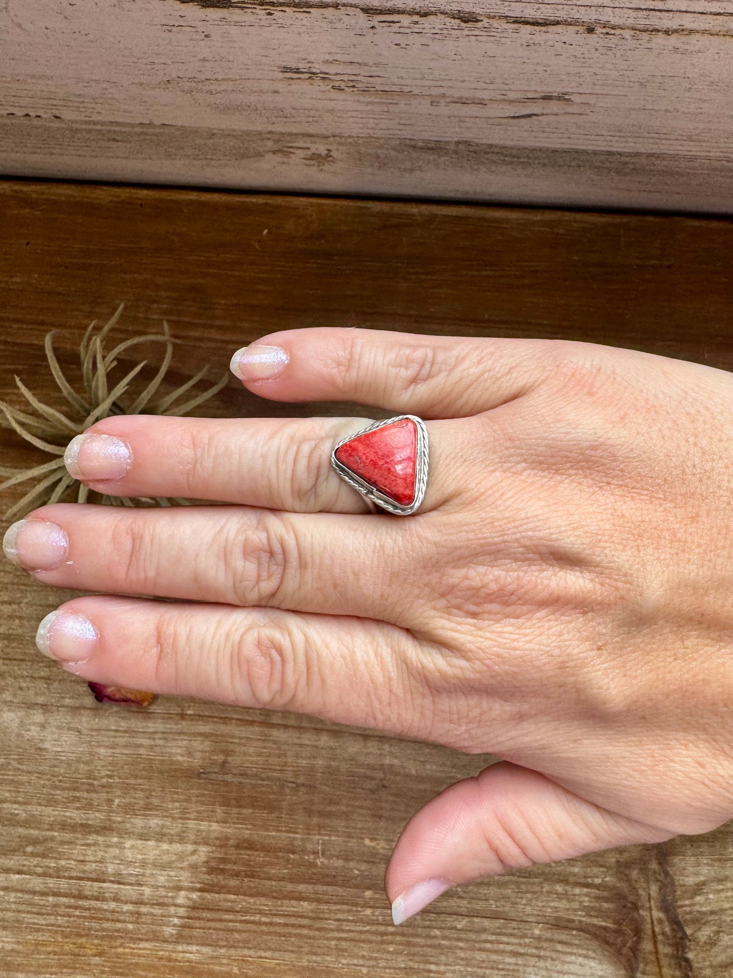 Ring - Size 7 -Red Spiny & Sterling Silver