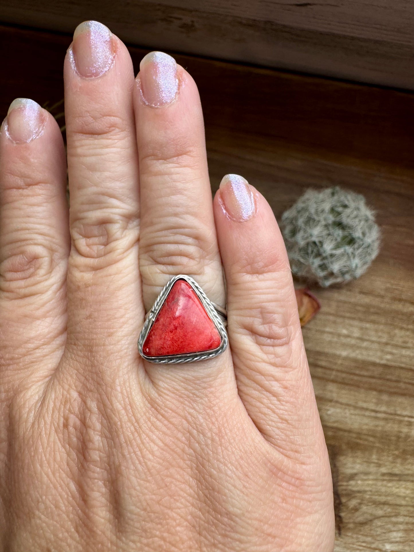 Ring - Size 7 -Red Spiny & Sterling Silver