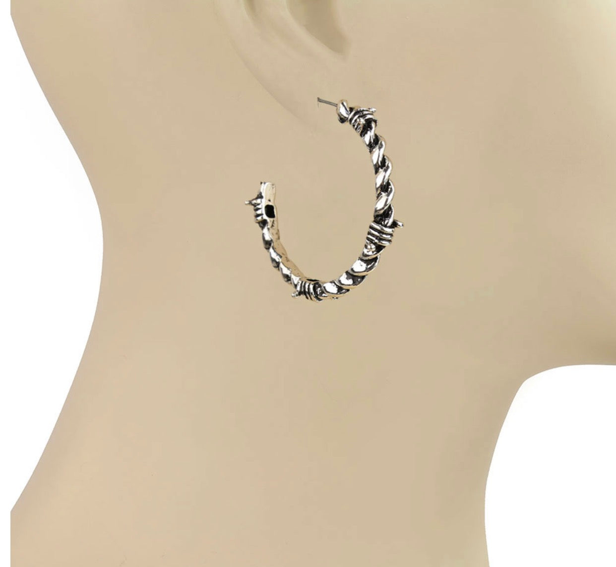 Western Barbed Wire Hoop Earrings - Silver