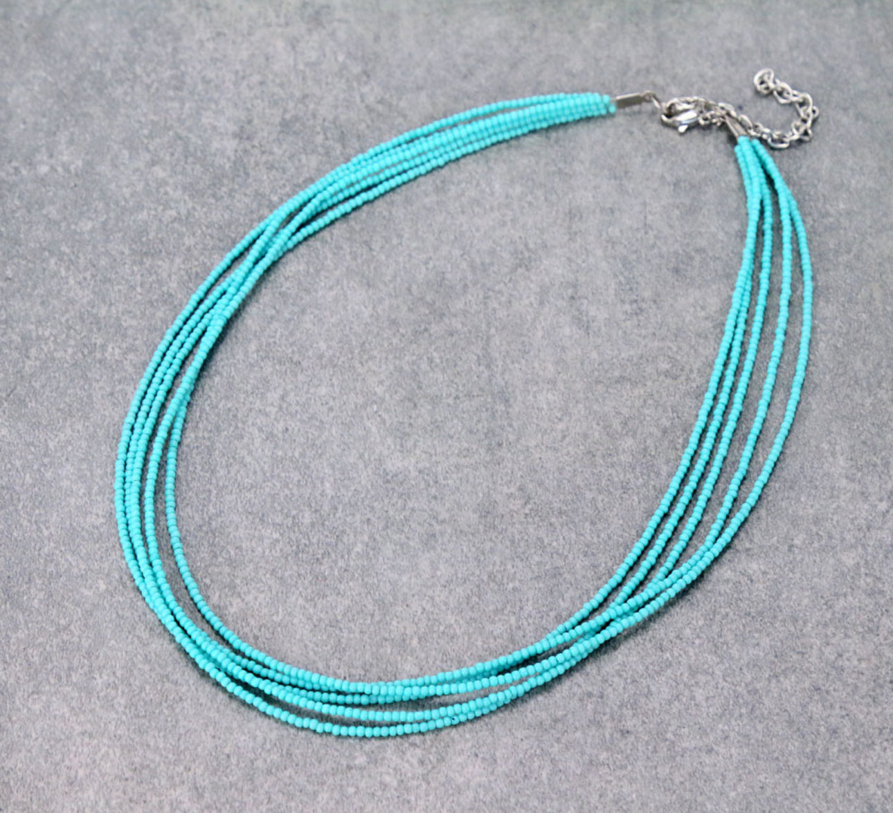 Handmade Layered Seed Bead Necklace - Turquoise