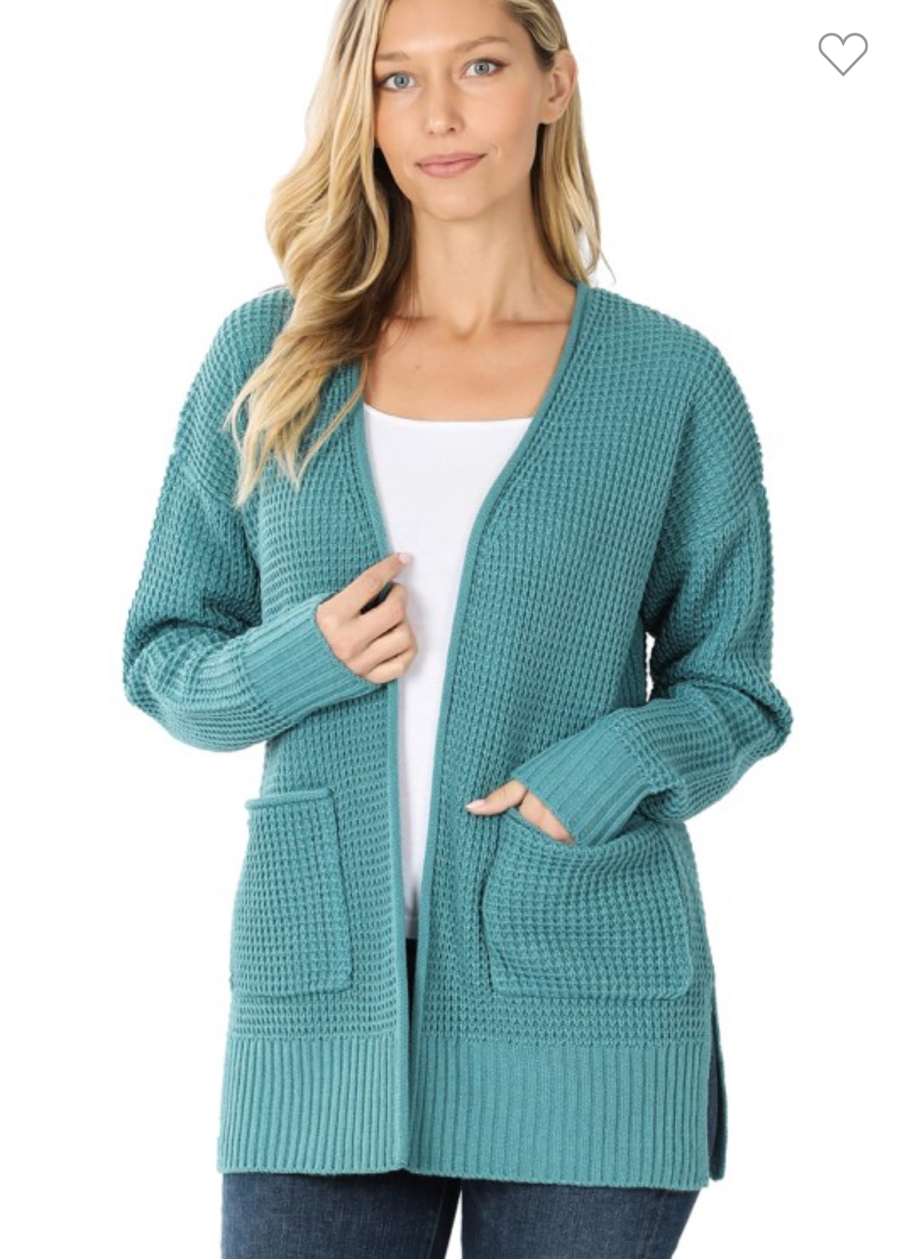 Low Gauge Waffle Open Cardigan Sweater - Dusty Teal