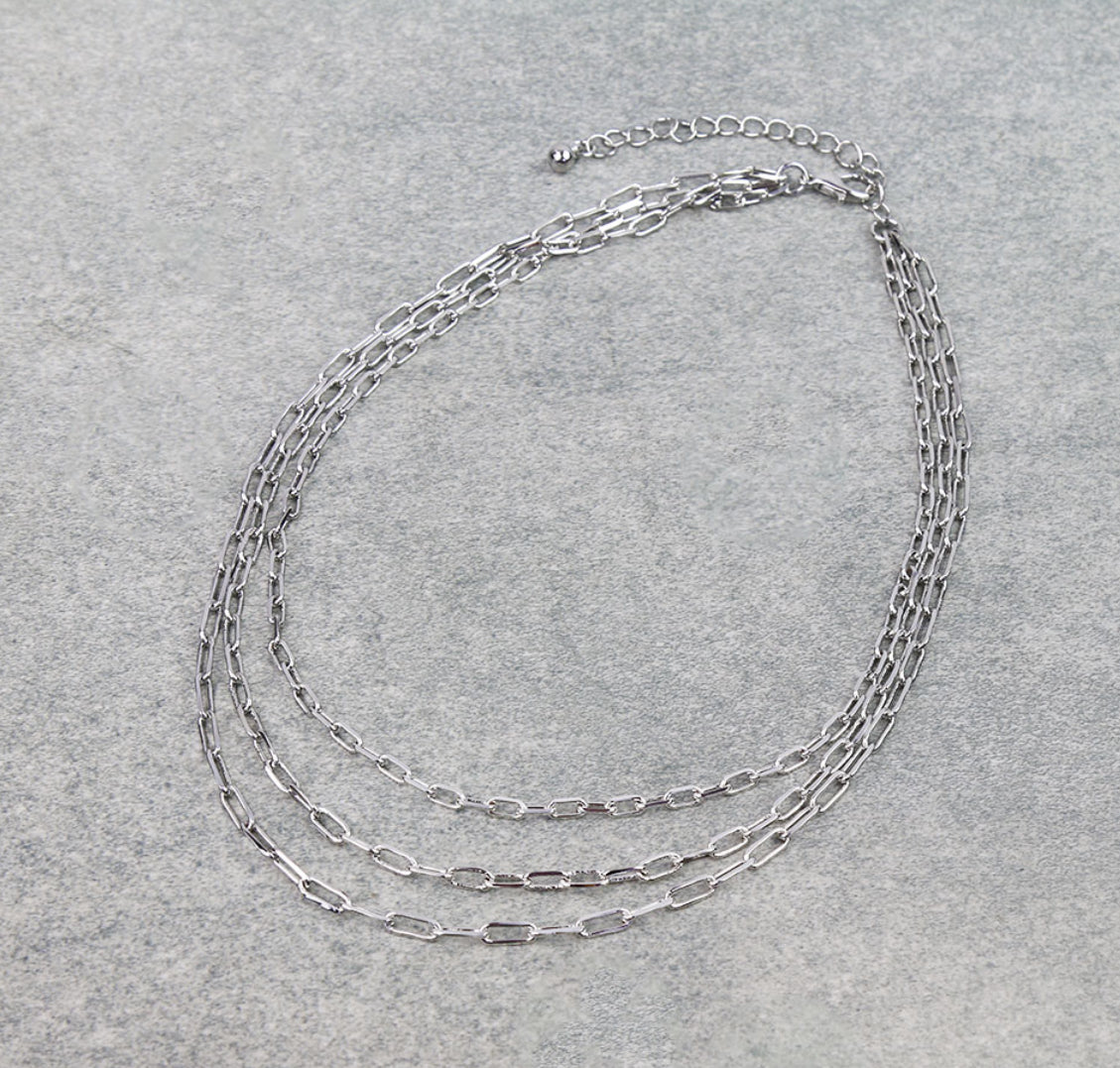 3 Layered Paperclip Chain Necklace - Silver
