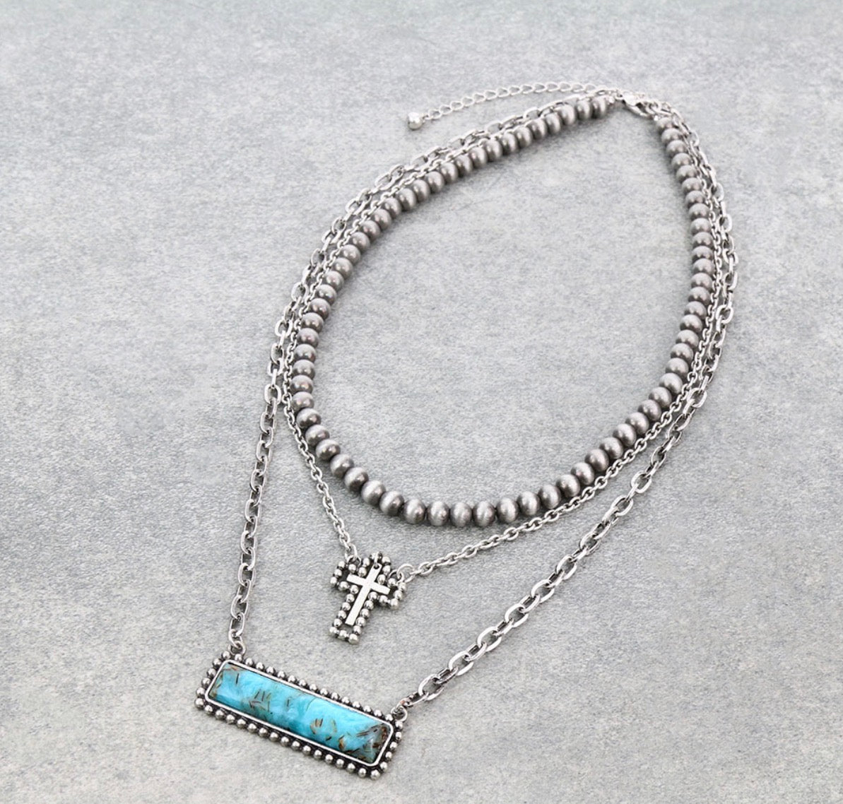 Multi Layered with Bar Stone Pendant Necklace - Turquoise