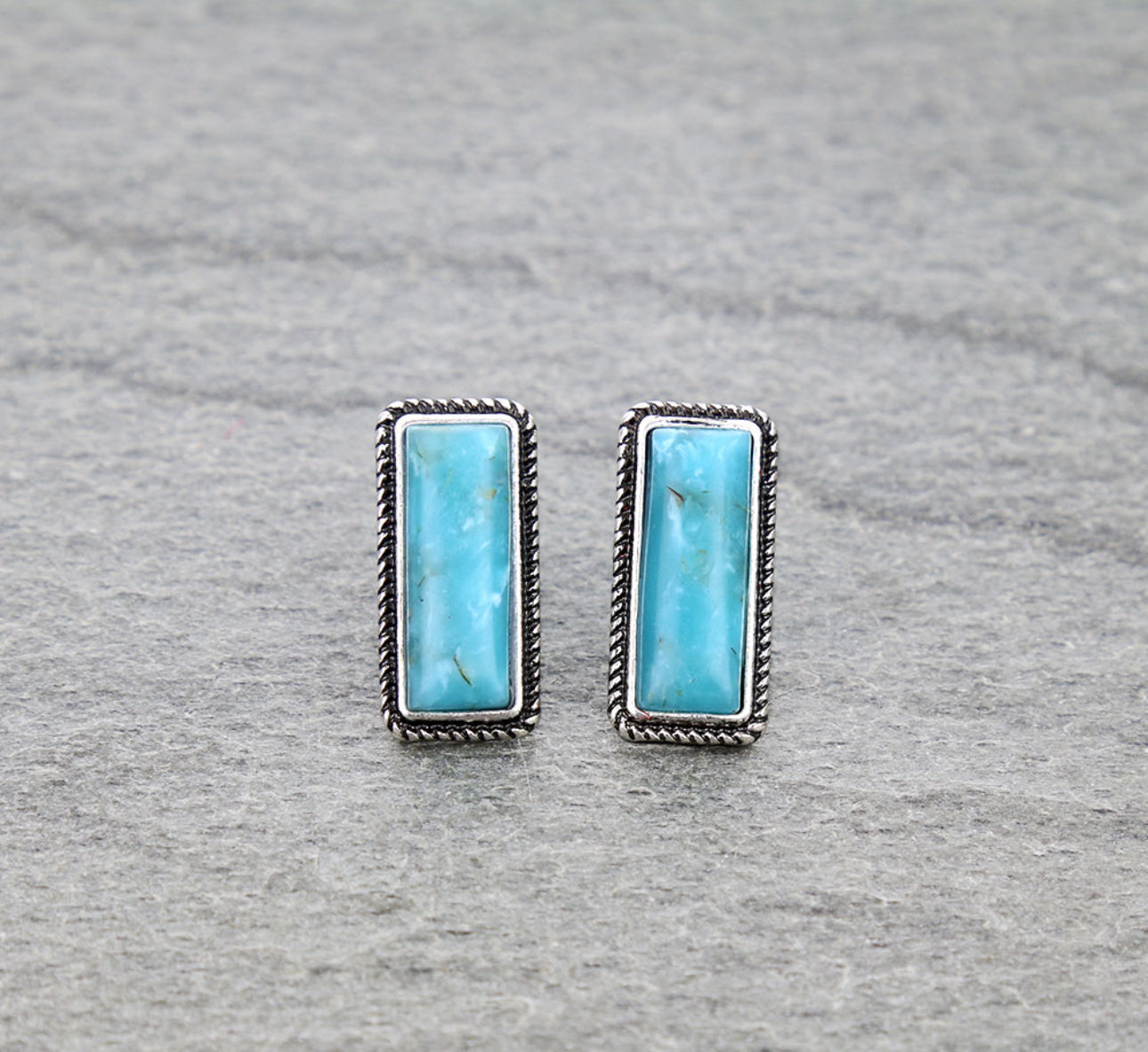 Western Bar Stone Stud Earrings - Turquoise