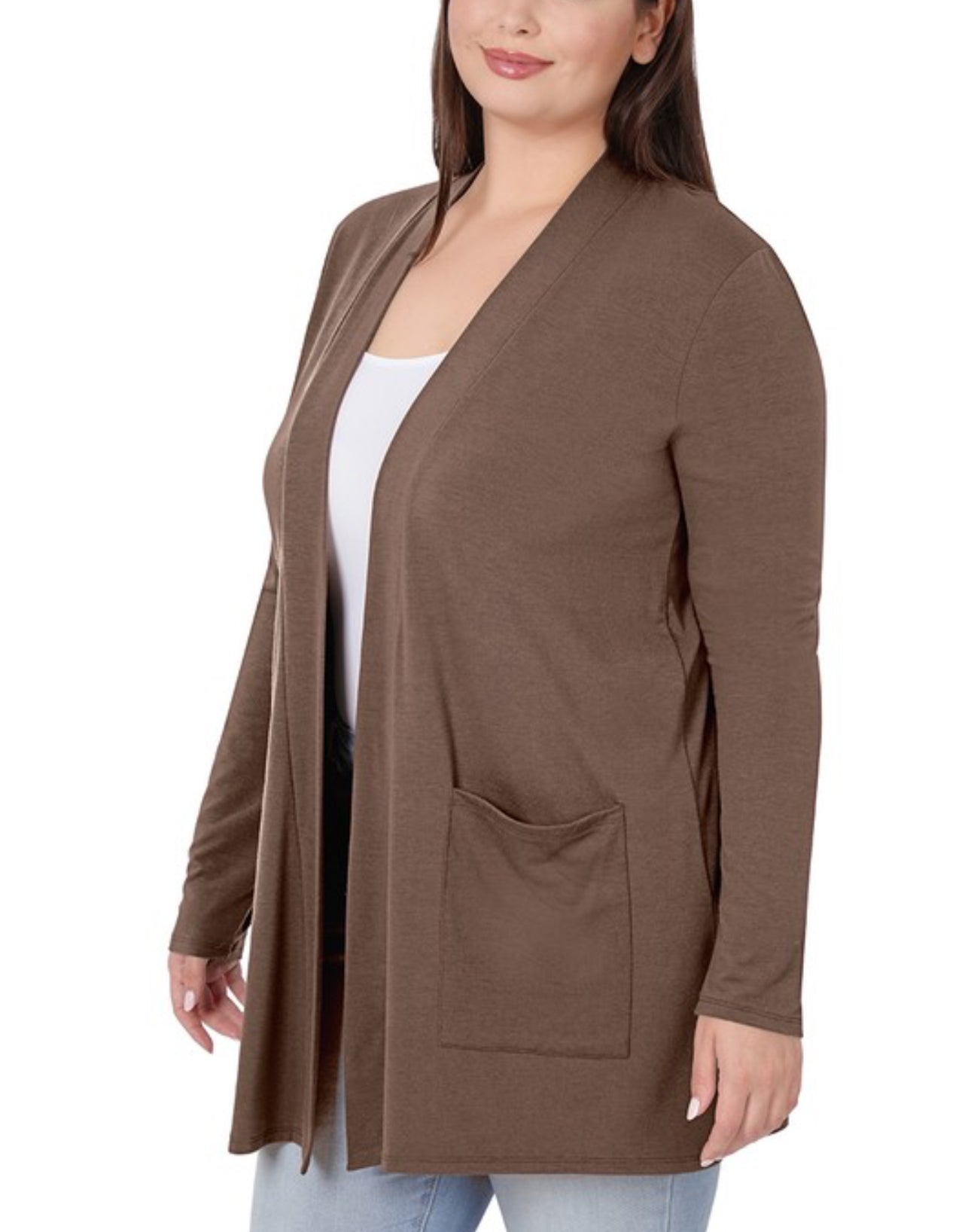 Slouchy Pocket Open Cardigan - Brown