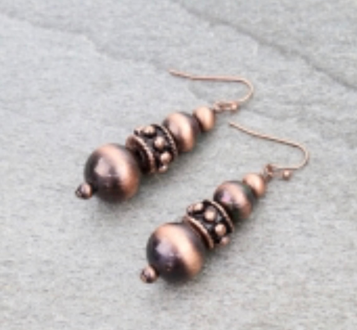 Western Ball TXR Navajo Style Pearl Dangle Earrings - Copper