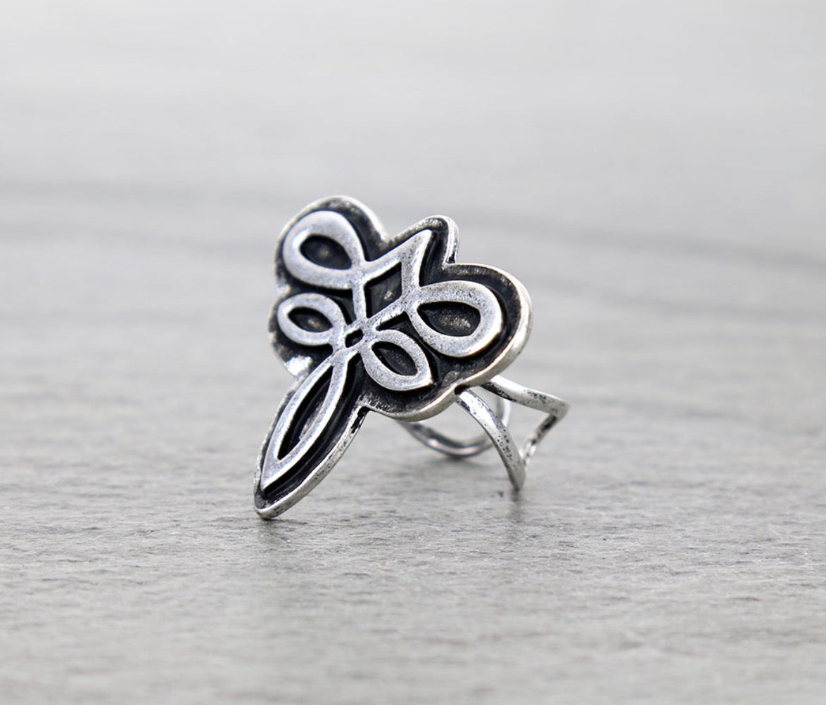 Western Boot Stitch Cuff Ring - Silver