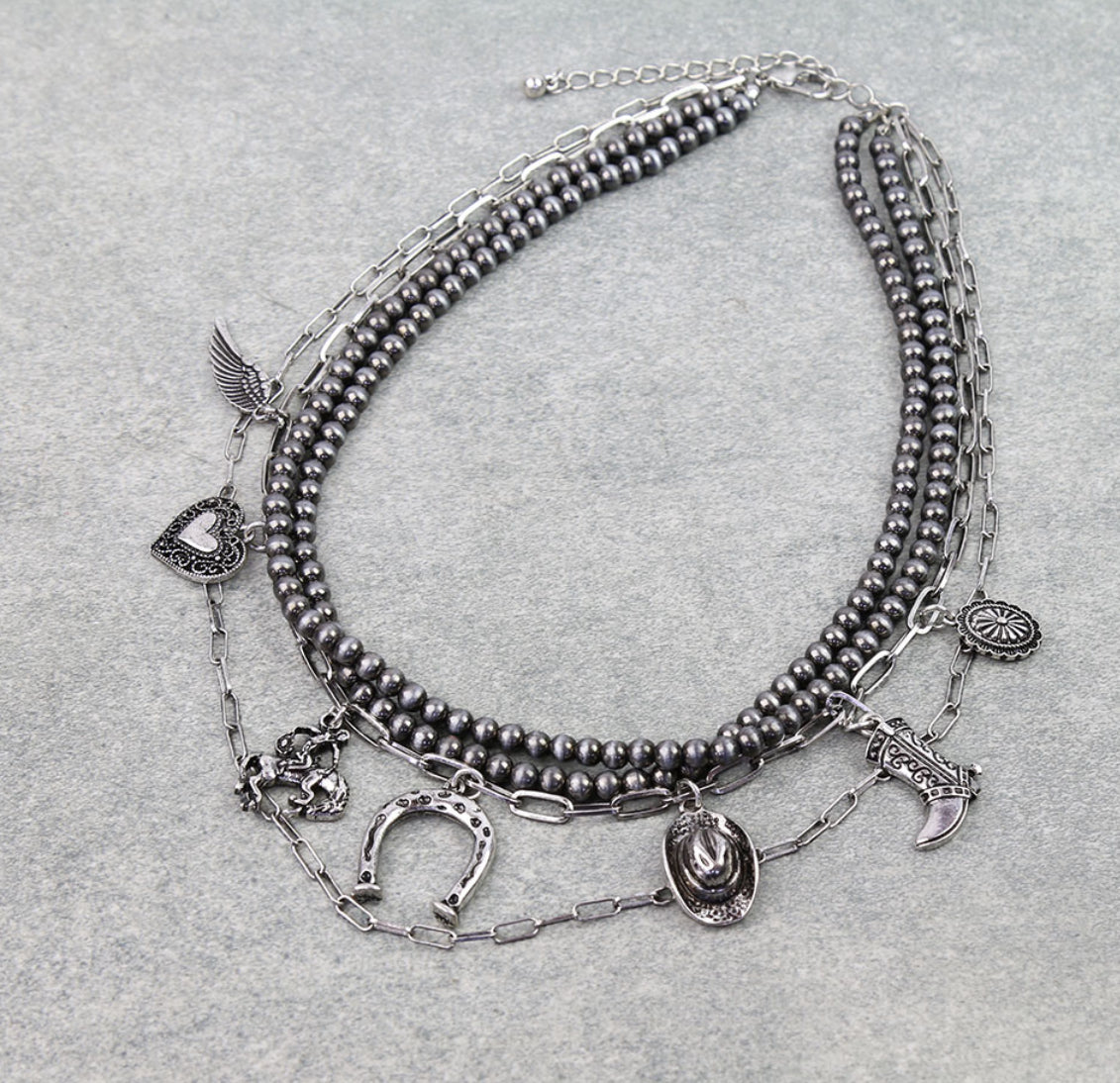 4 Layered Western Style Charm Necklace