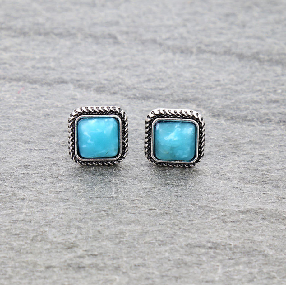 Western Square Stone Stud Earrings