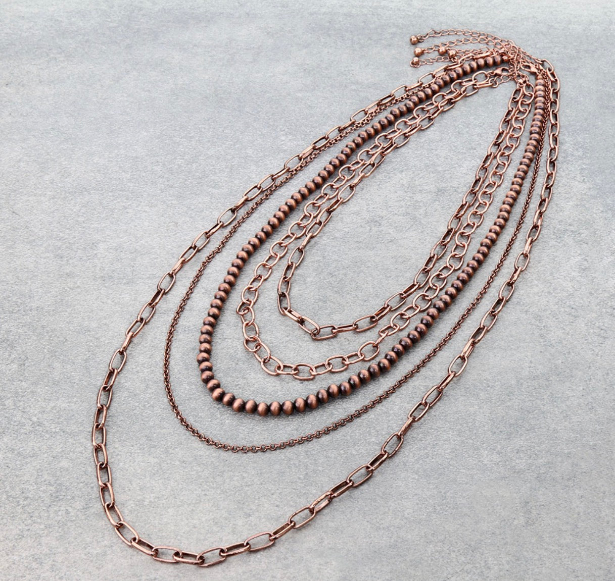 5 Layered Navajo Style Pearl and Chain Necklace - Copper