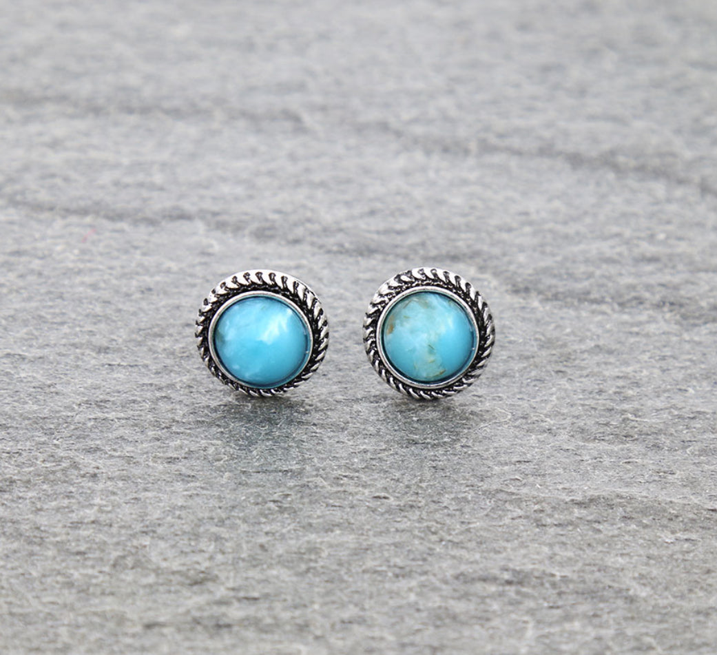 Western Round Stone Stud Earrings