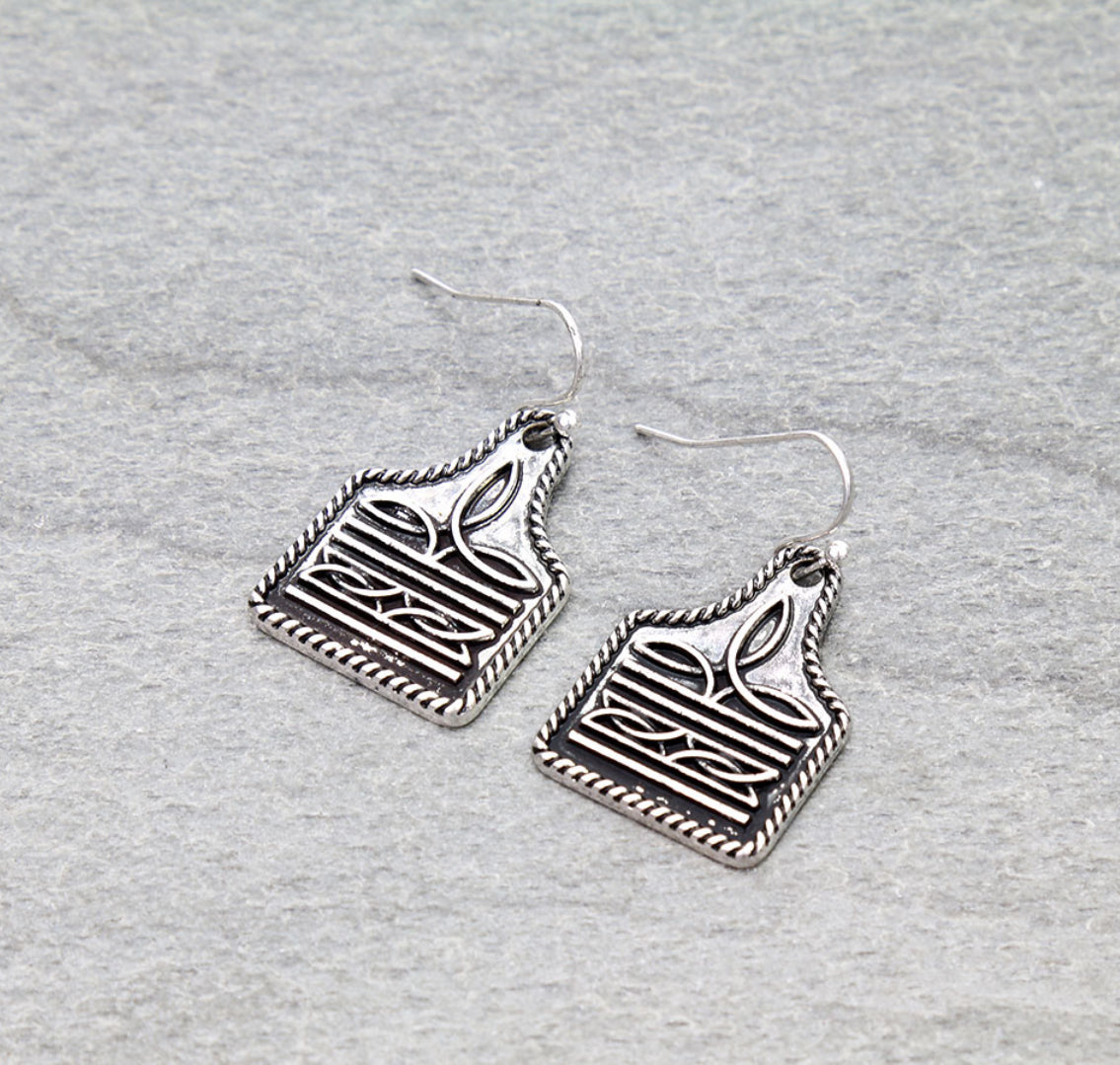 Western Boot Stitch Ear Tag Dangle Earrings