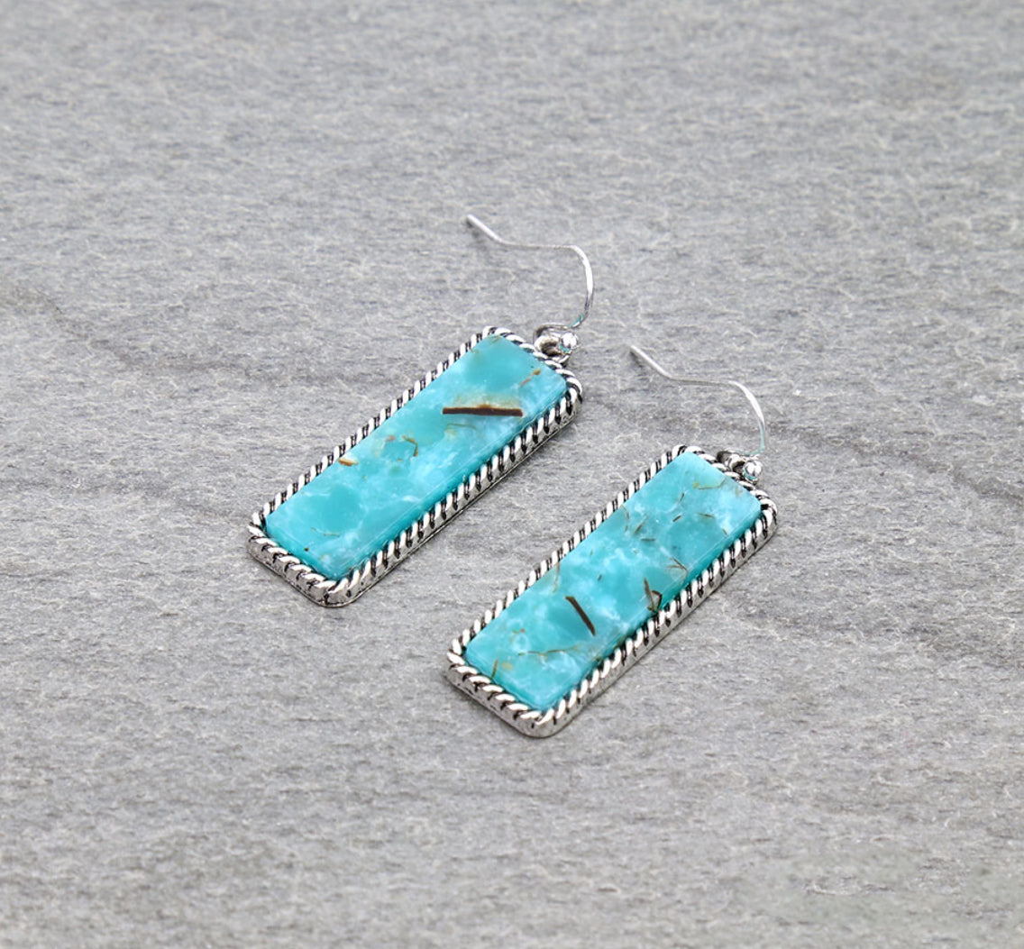Western Hand Stone Bar Dangle Earrings - Turquoise
