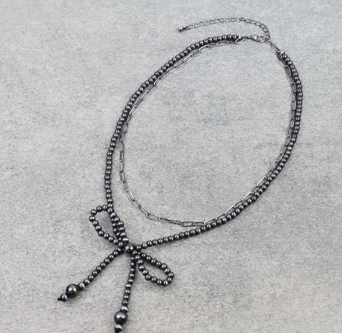 2Row Navajo Style Pearl Bow Necklace