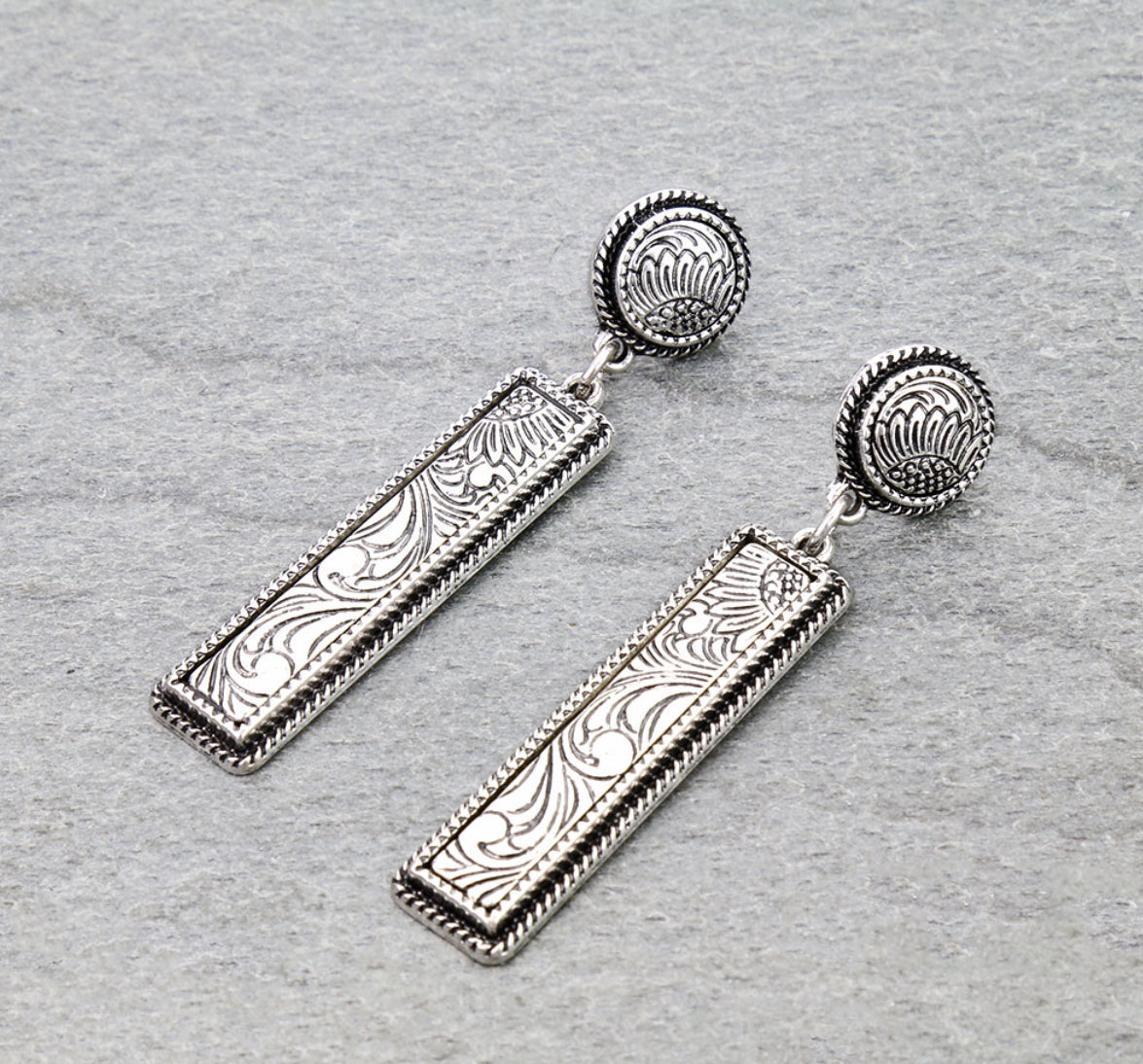 Western Bar Engraved Stud Earrings