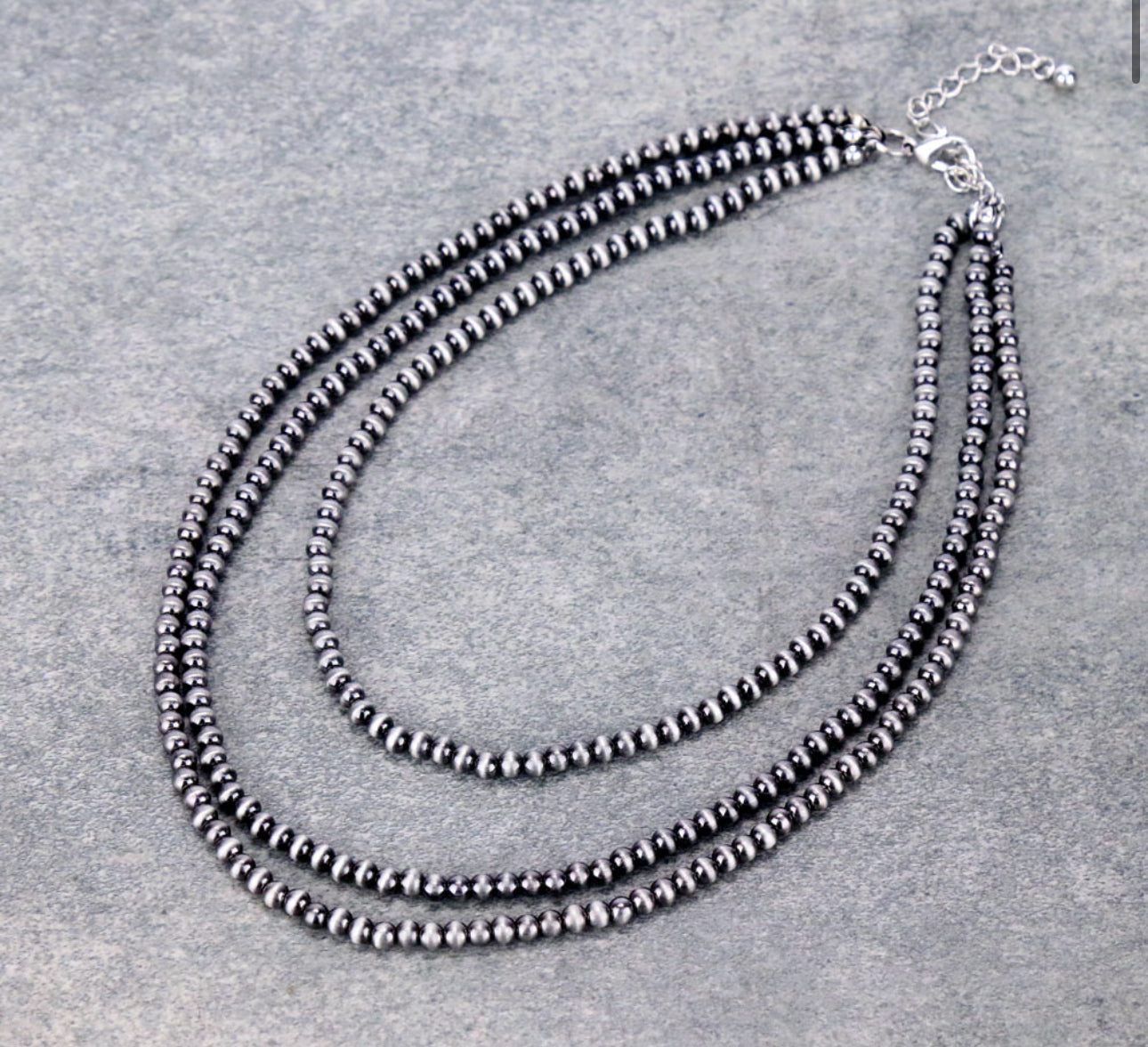 4mm Navajo Style Pearl 3 Layered Necklace