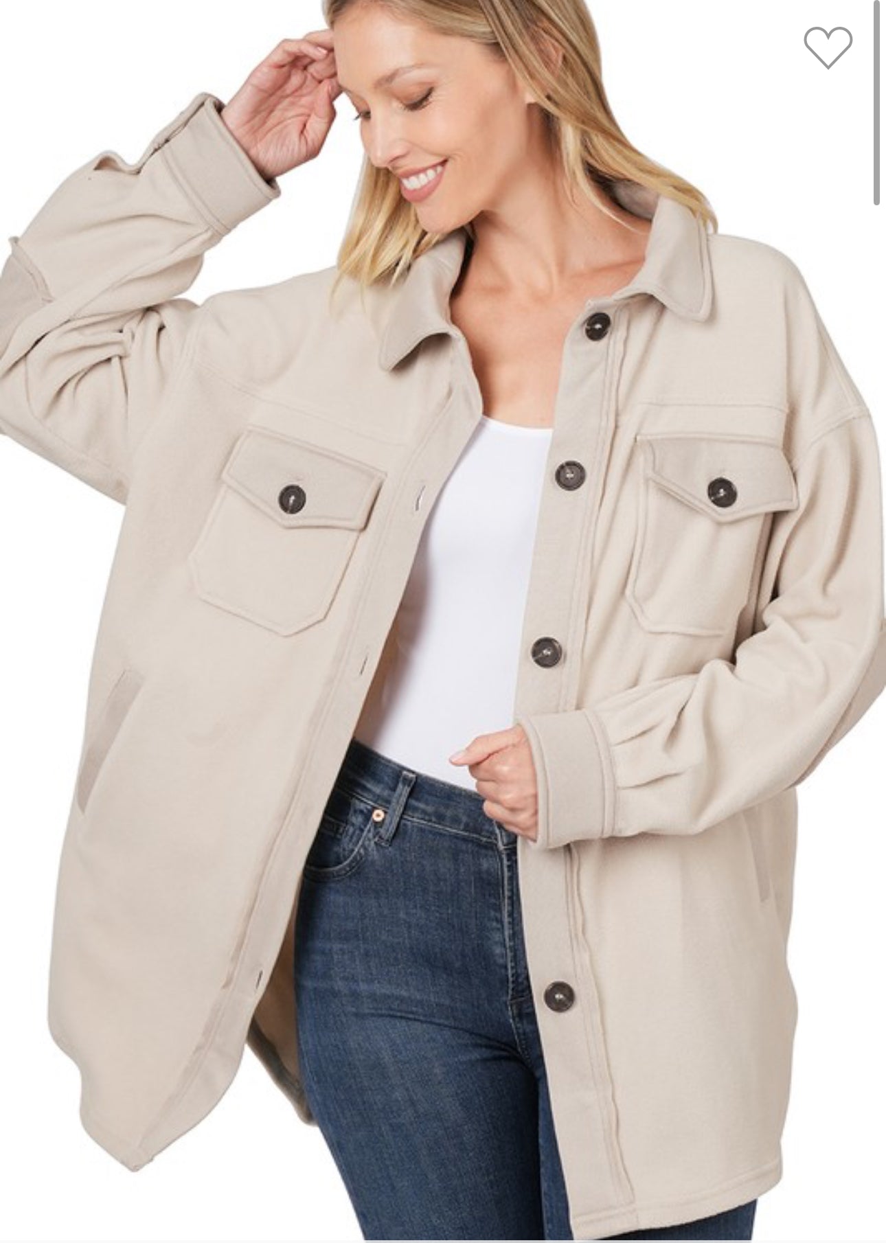 Oversized Basic Fleece Shacket - Sand Biege