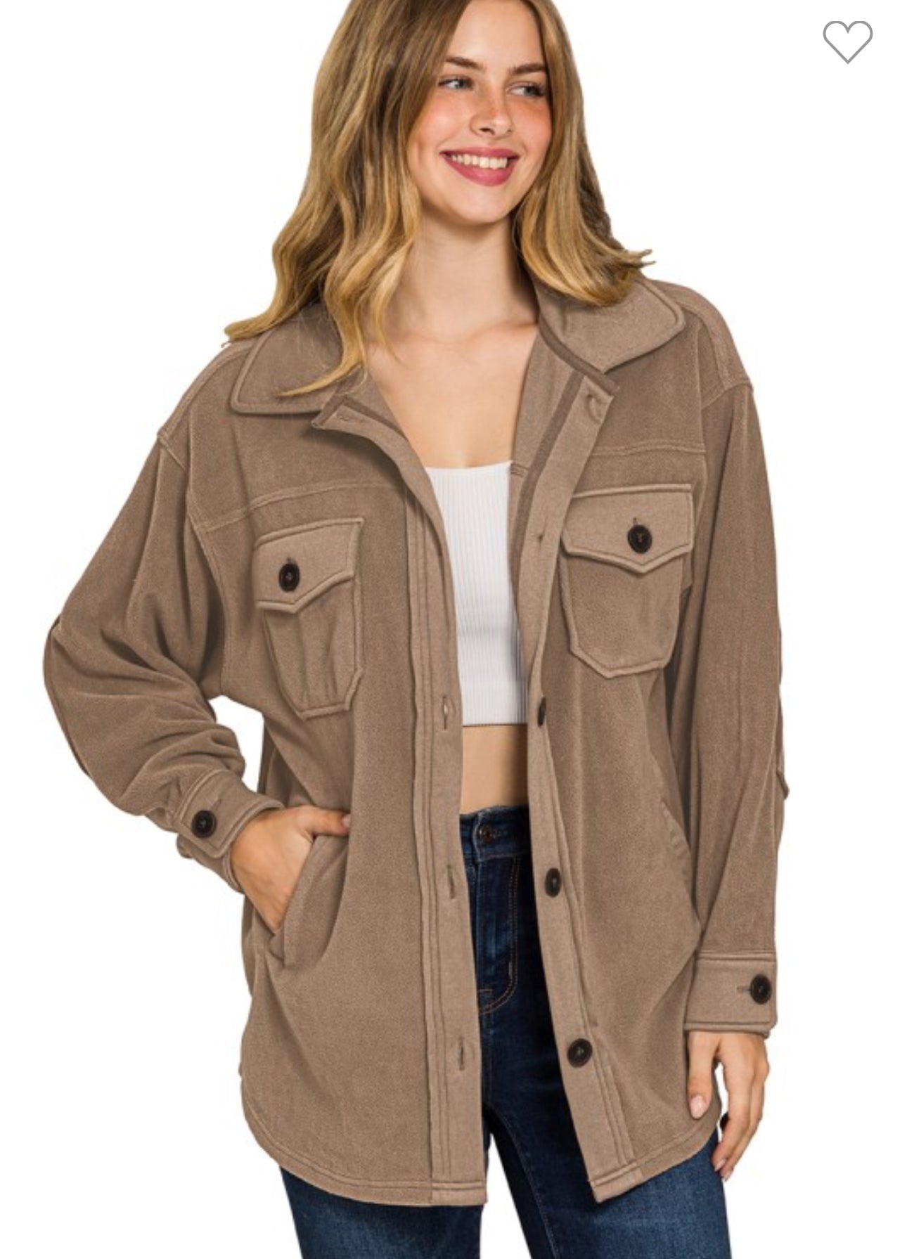 Oversized Basic Fleece Shacket - Mocha