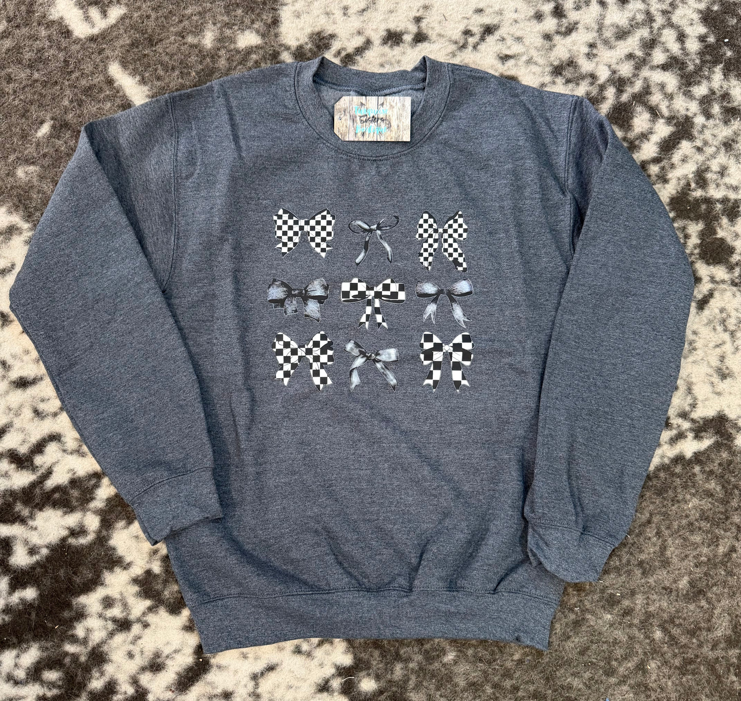 Checkered Bow Crewneck Sweatshirt