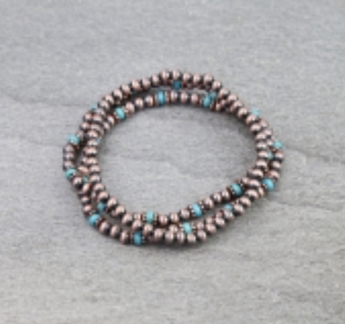 Navajo Style Pearl Stackable Bracelets - Copper & Turquoise