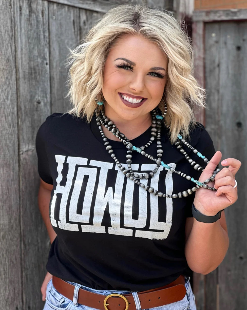 Howdy Block In Dirty White Ink Tee