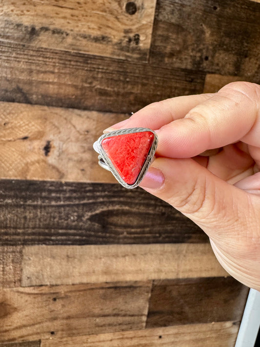 Ring - Size 7  -Red Spiny & Sterling Silver
