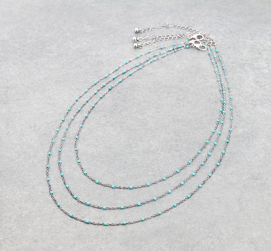 3 Layer Turquoise Bead Chain Necklace