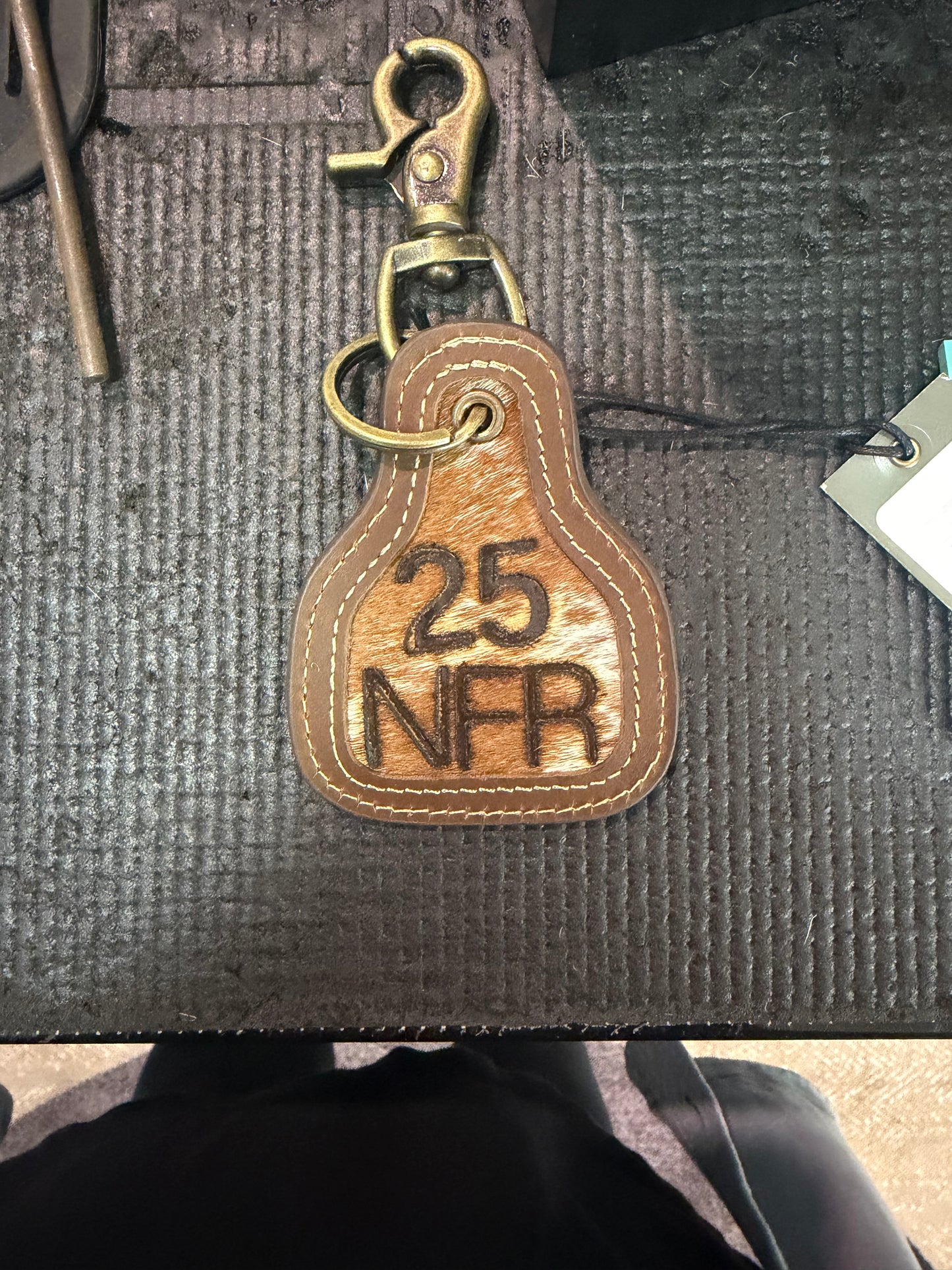 Cow Tag Hair On Hide Keychain