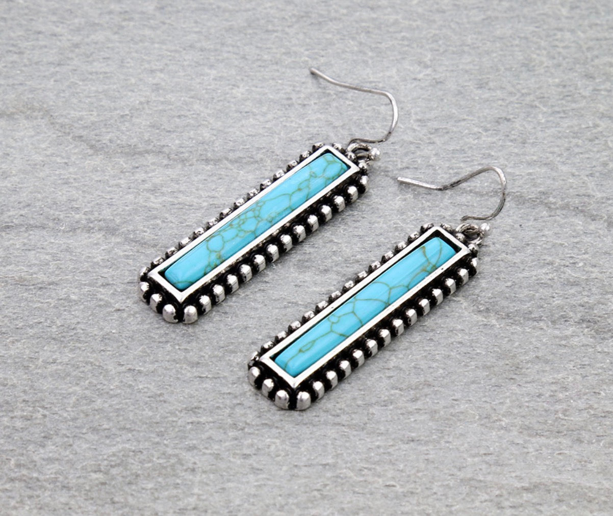 Western Bar Stone Dangle Earrings - Turquoise