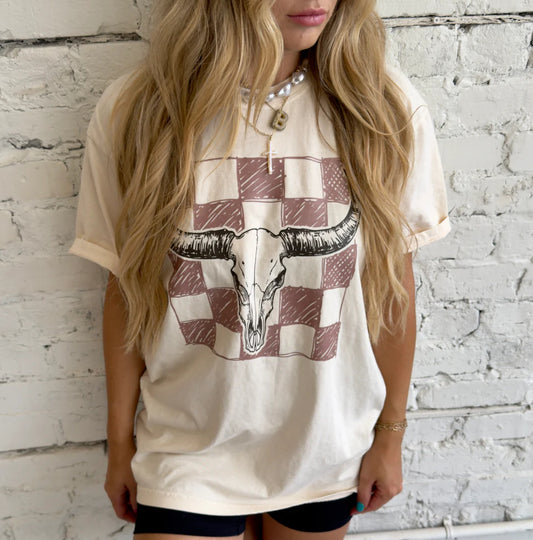 Checkered Longhorn Tee