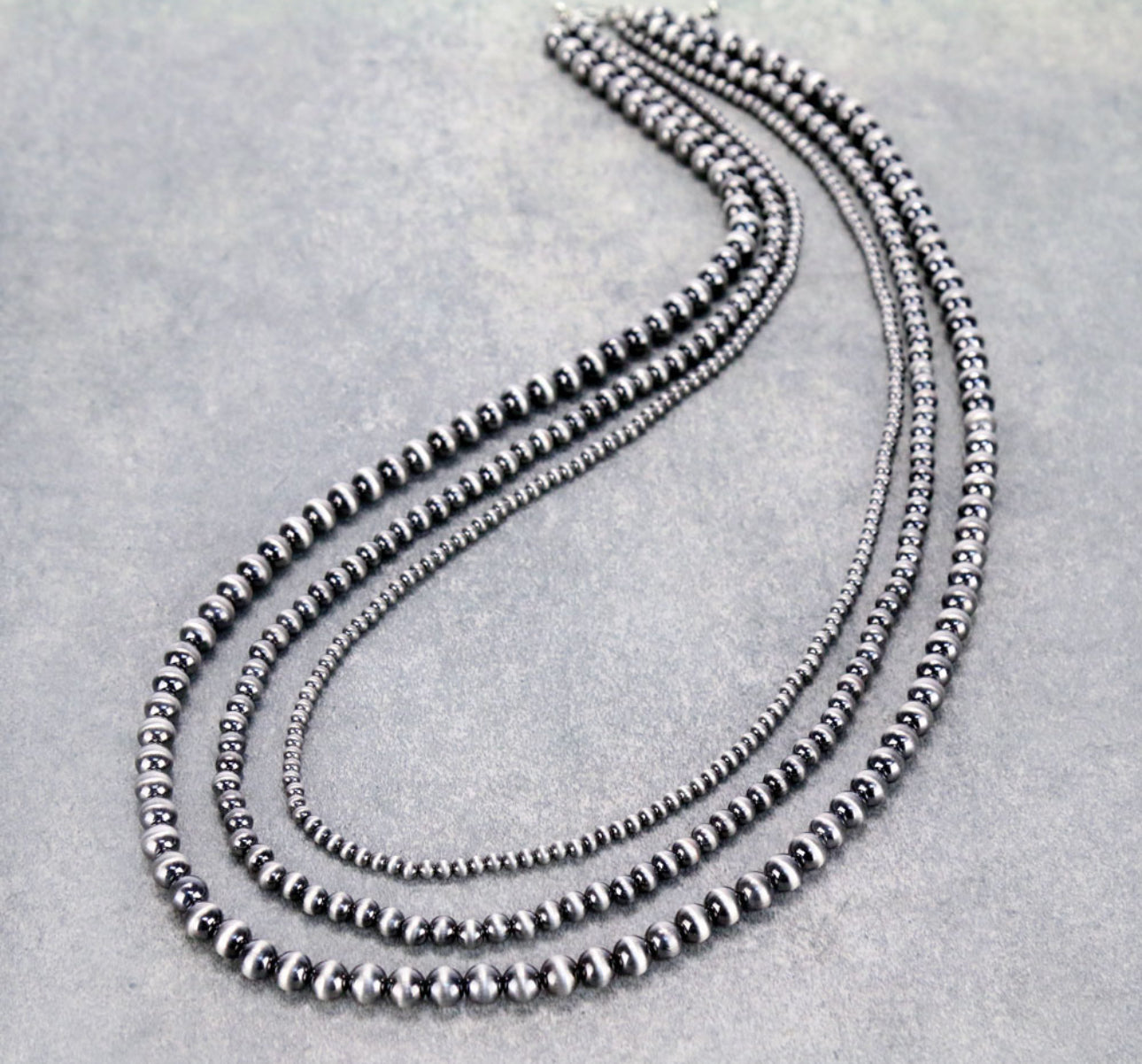 Multi Layered Navajo Style Bead Necklace - Silver