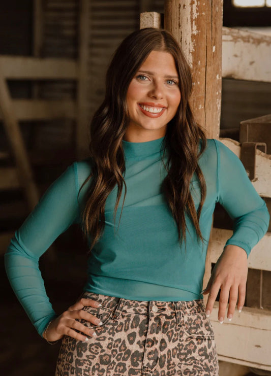 MESHED OUT TURQUOISE TOP