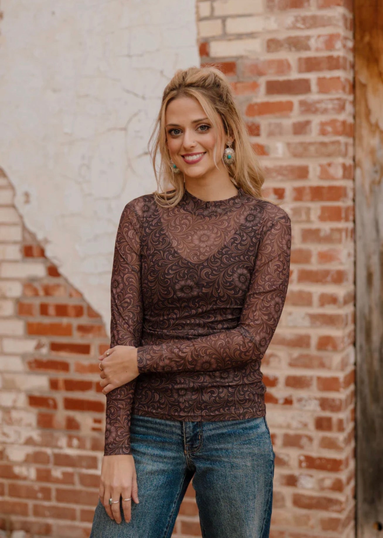 BRONZED BLOOM MESH TOP