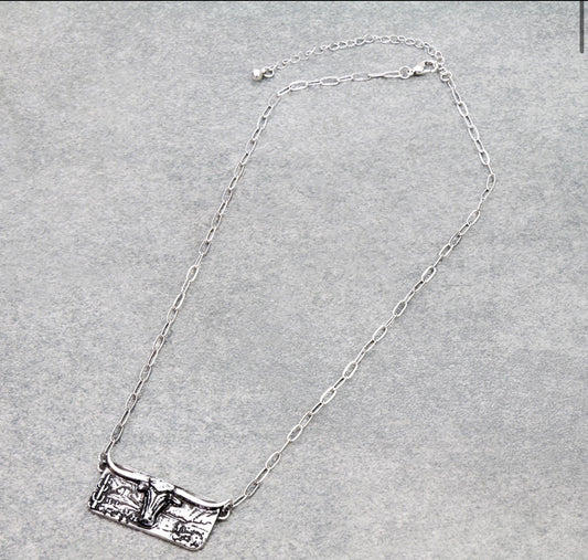 Western Steer Head Bar Necklace