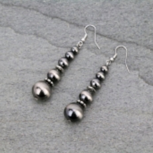 Navajo Style Pearl Dangle Earrings - Silver