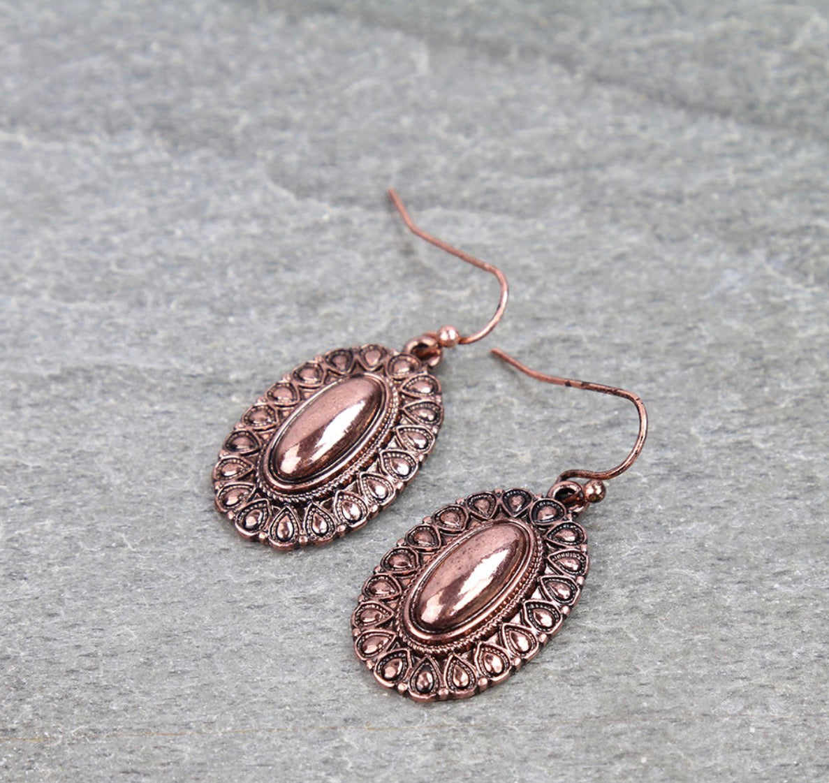 Western Concho Metal Dangle Earrings - Copper