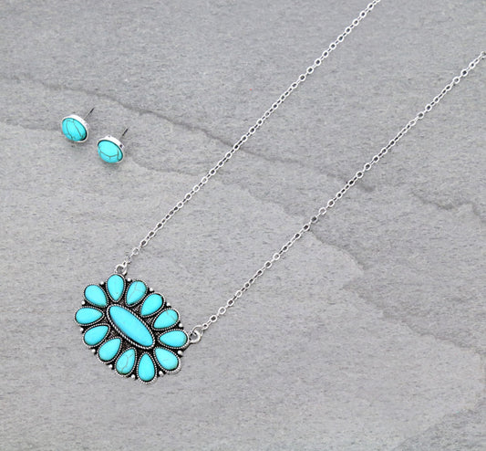 Western Design Stone Necklace Set - Turquoise