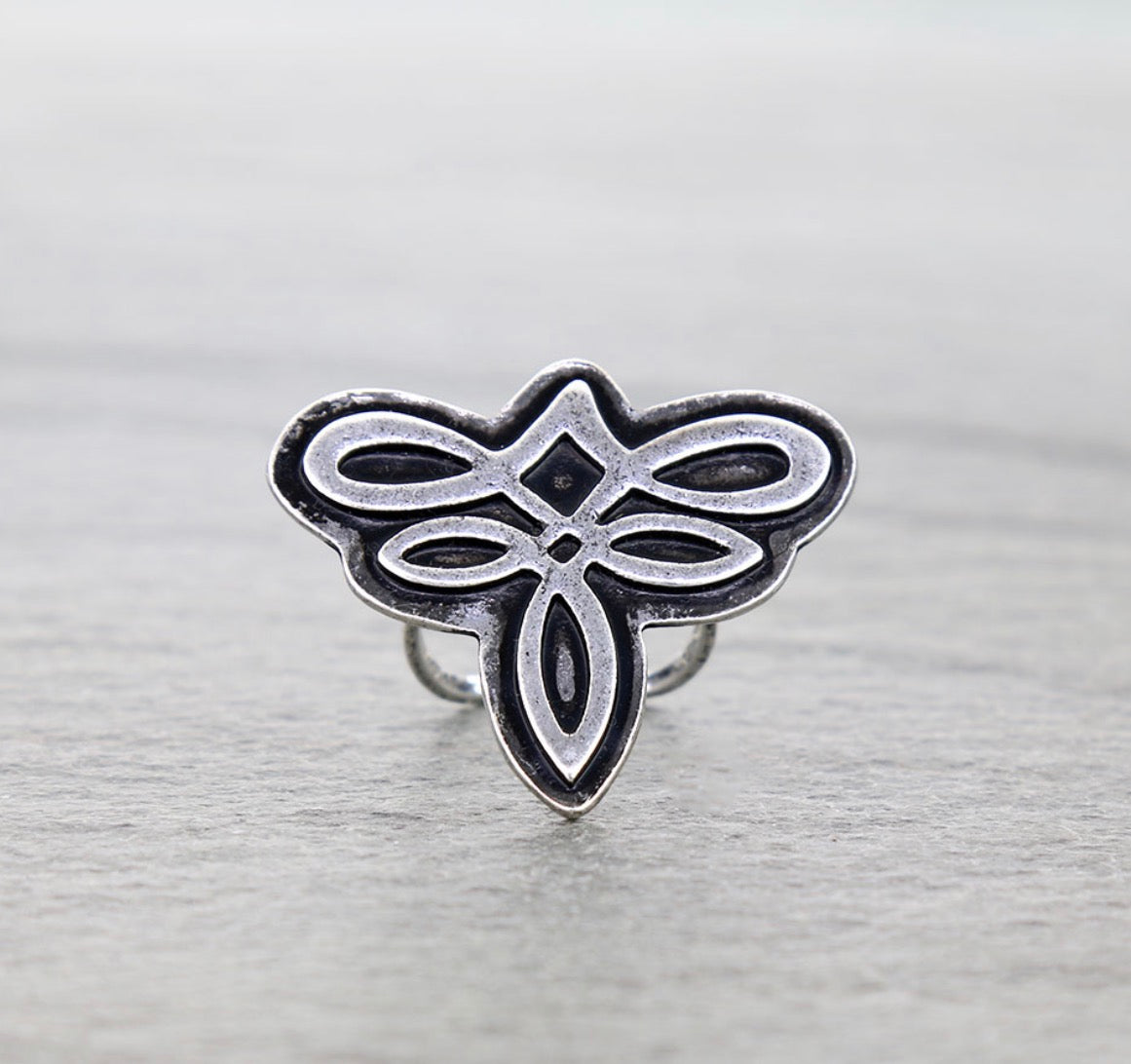 Western Boot Stitch Cuff Ring - Silver