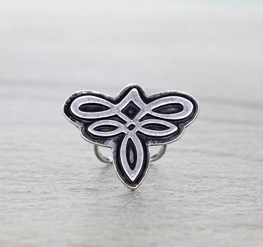 Western Boot Stitch Cuff Ring - Silver