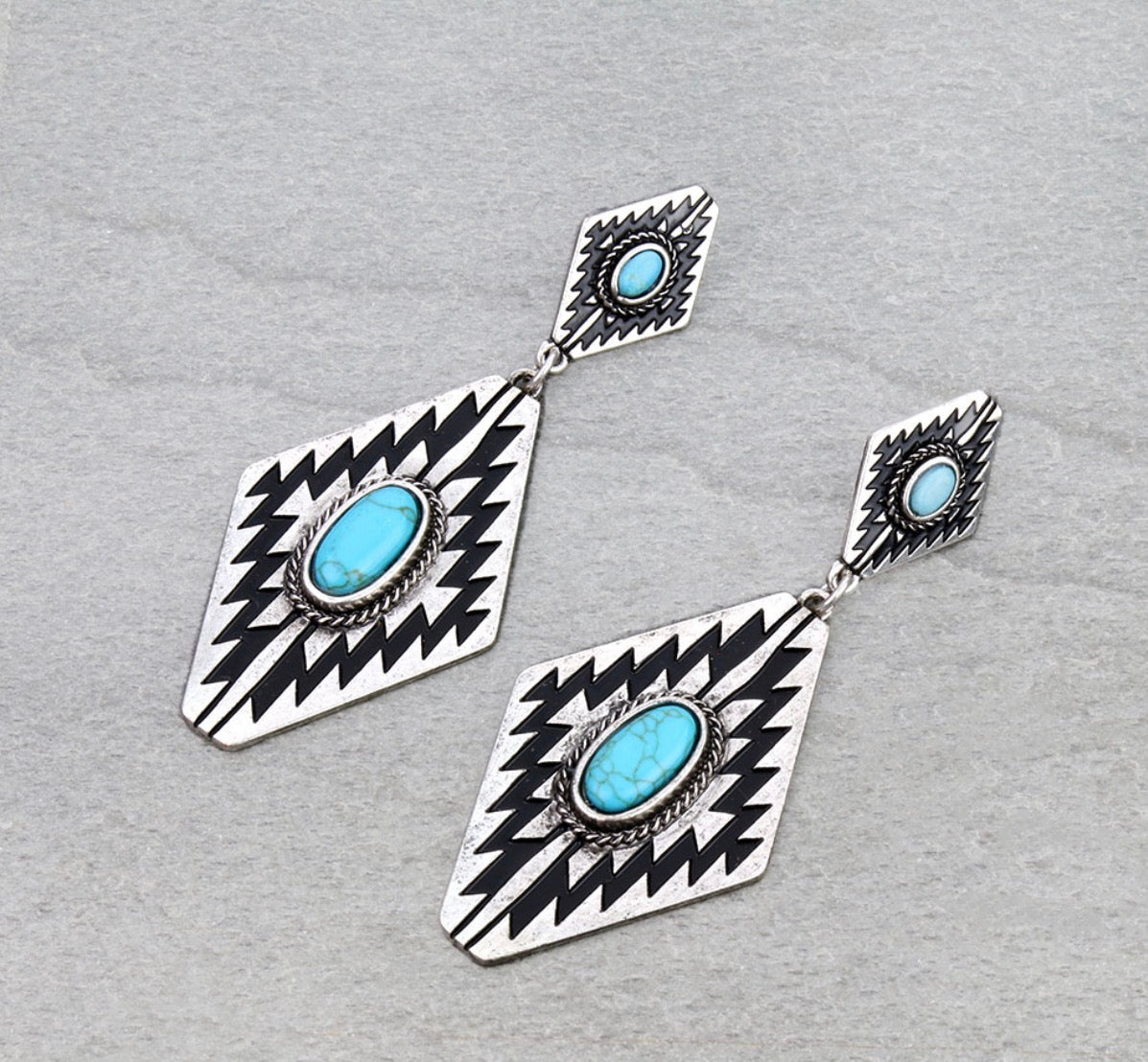 Western Diamond Shape Aztec Stud Earrings