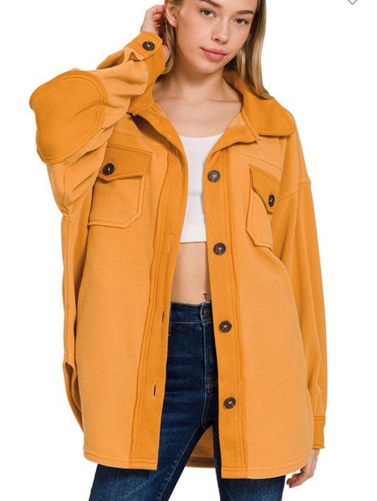 Oversized Basic Fleece Shacket - Golden Mustard