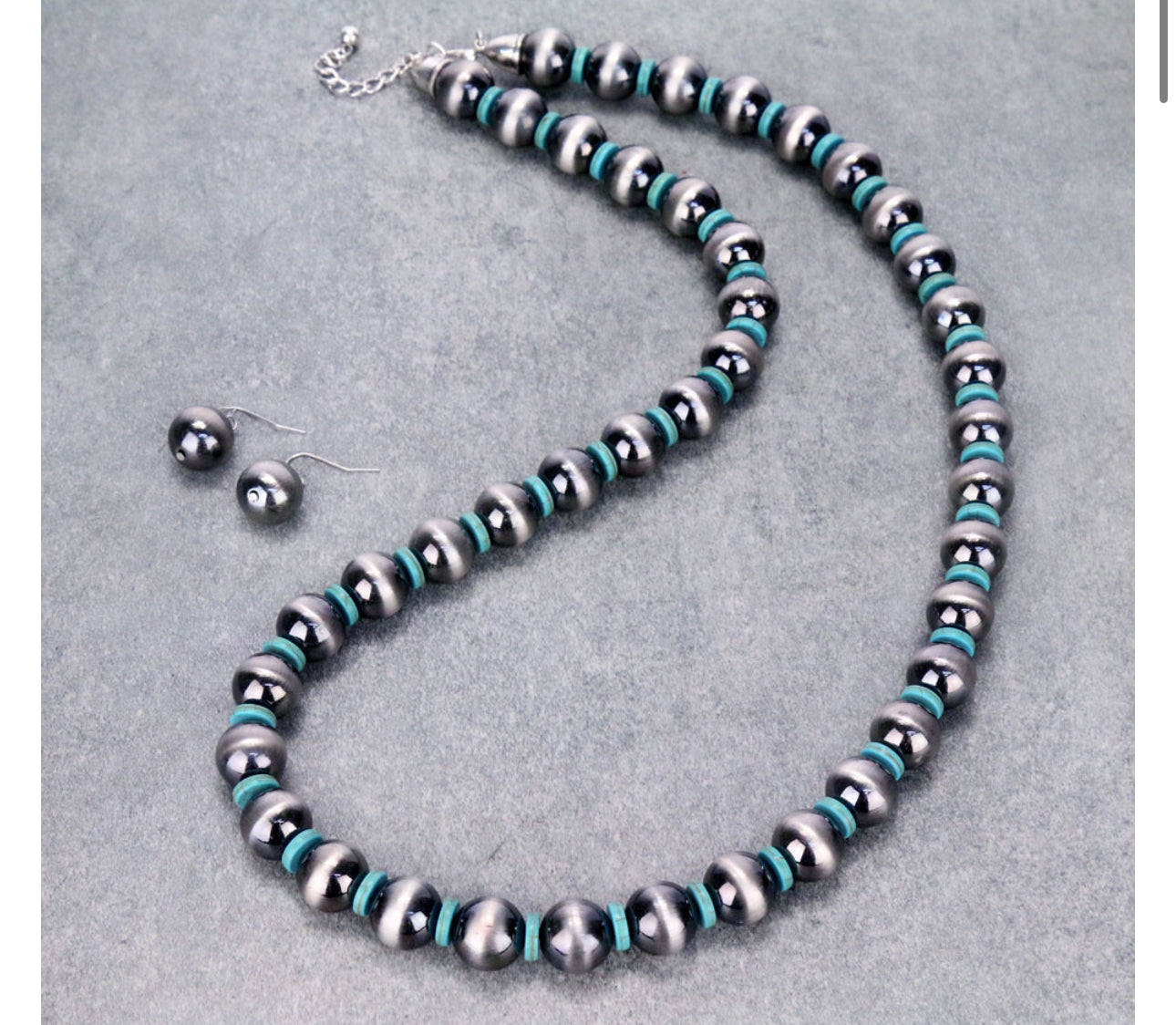 Navajo Style Pearl Long Necklace Set - Turquoise