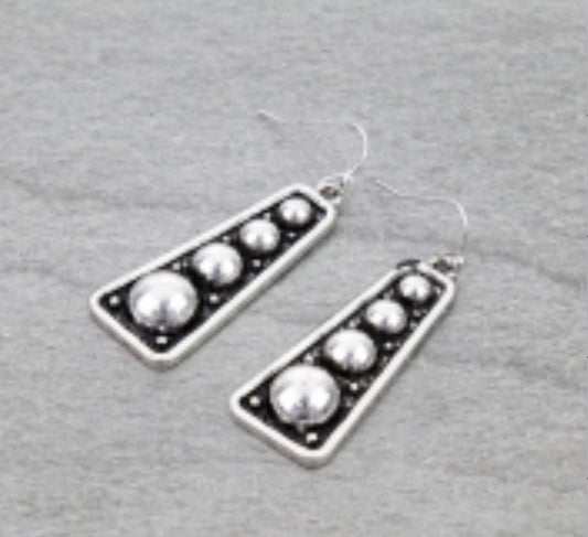 Western Ball TXR Bar Dangle Earrings - Silver