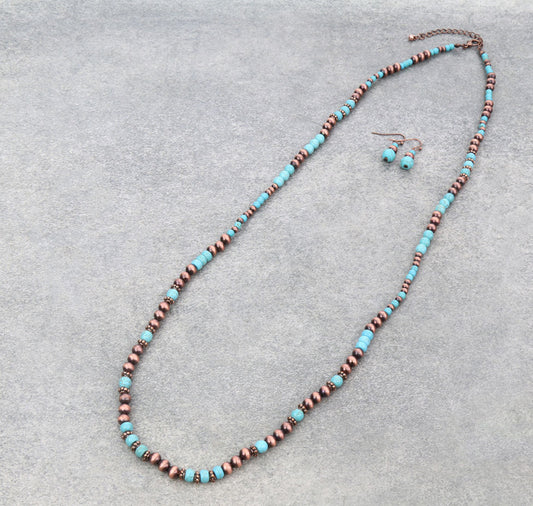 Western Navajo Style Pearl and Bead Necklace Set - Copper