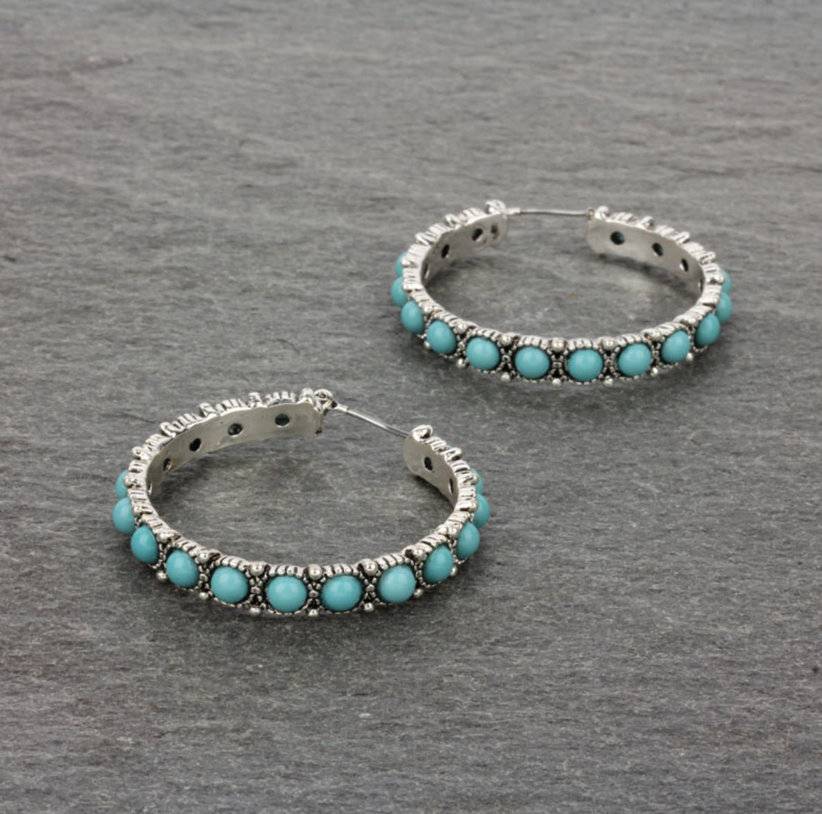 1.5″ Navajo Style Texture Hoop Earrings - Turquoise