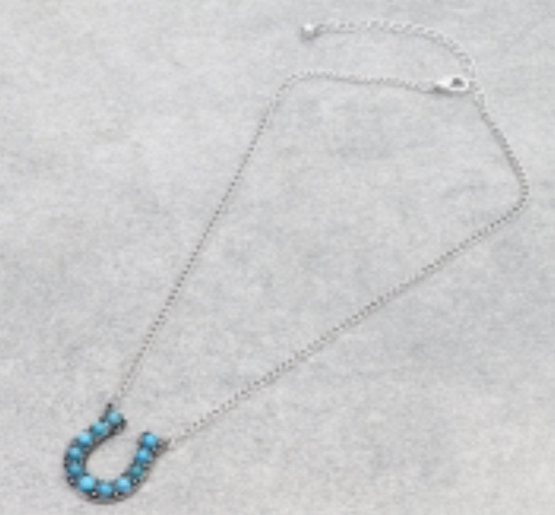 Western Semi Stone Horseshoe Necklace - Turquoise