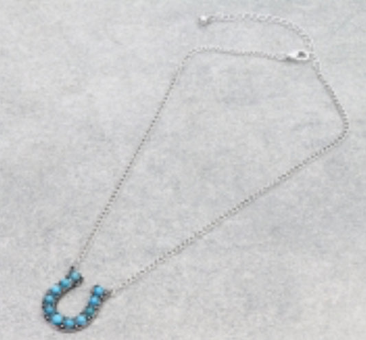 Western Semi Stone Horseshoe Necklace - Turquoise
