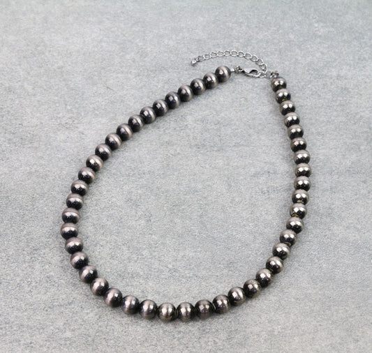 10MM Navajo Style Pearl Necklace - Silver