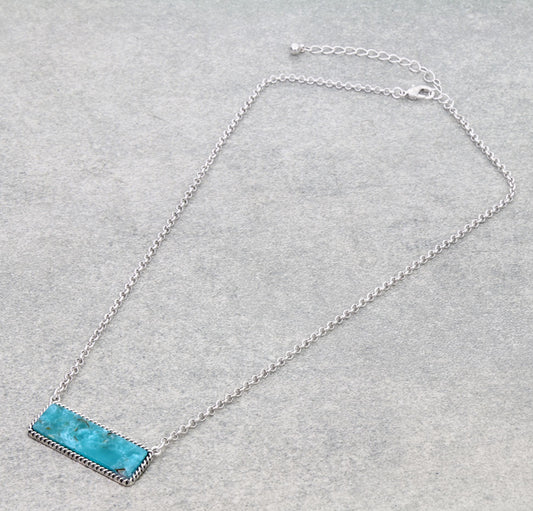 Western Hand Stone Bar Necklace - Turquoise
