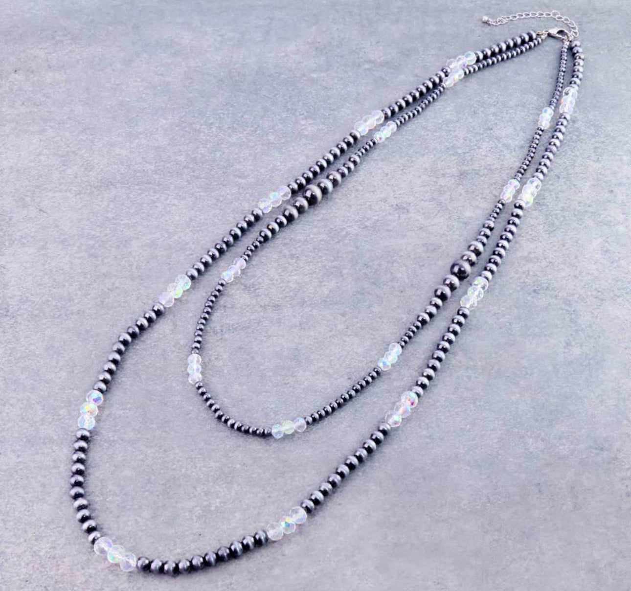 Navajo Style Pearl and Glass Bead Layered Necklace - Copper